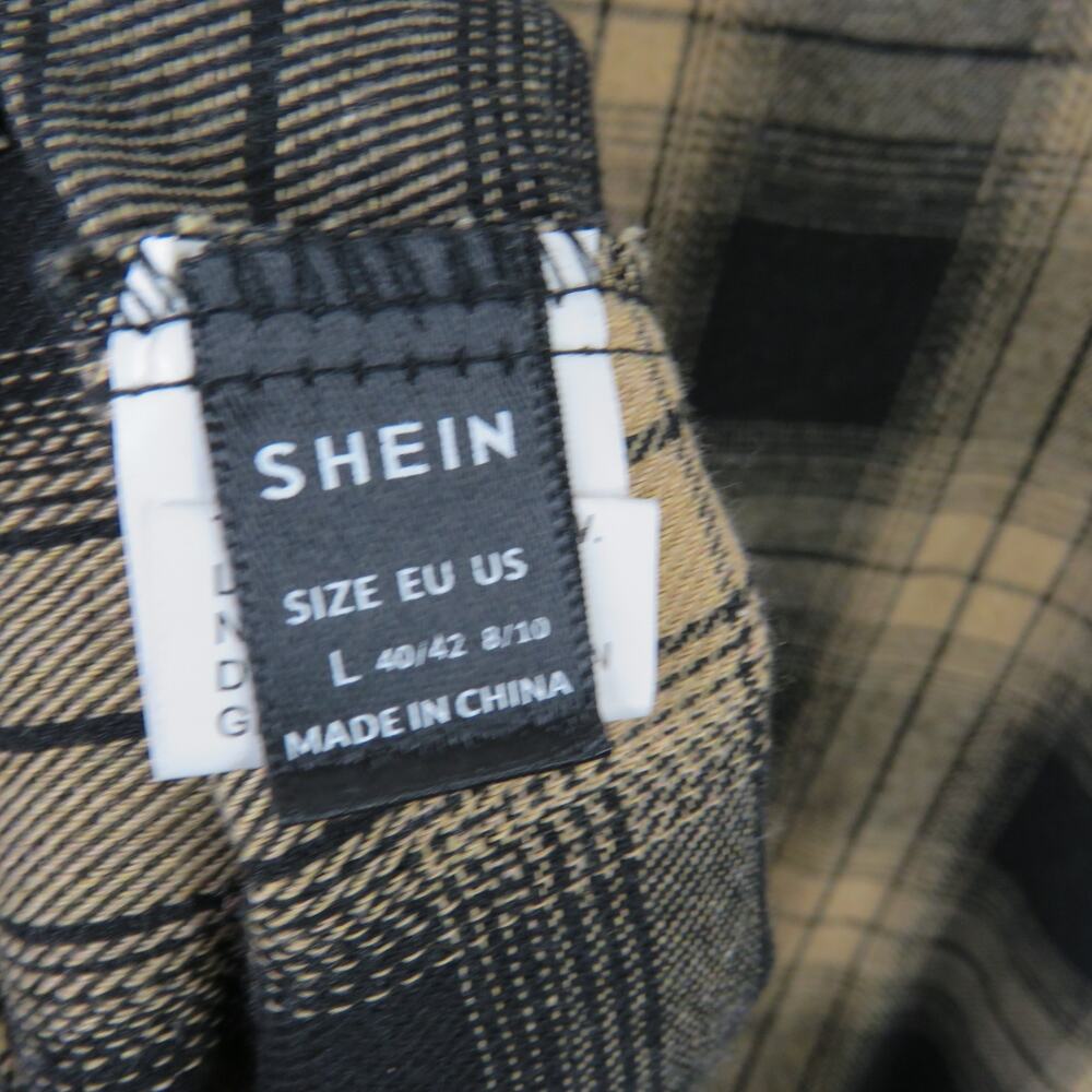 Shein Black & Tan Plaid Sleeveless Mini Dress Pocket Front Layering Dress Large - Picture 6 of 8